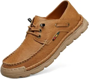 Asifn Mens Lace-up Loafers Fashion Casual Leather Shoes Non-Slip Driving Shoes Lightweight Comfortable Walking Shoes