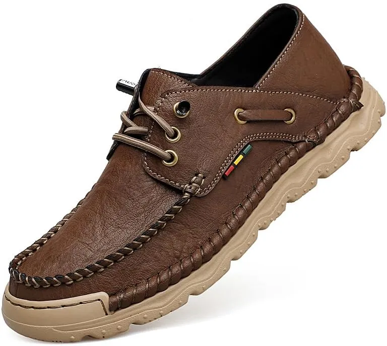 Asifn Mens Lace-up Loafers Fashion Casual Leather Shoes Non-Slip Driving Shoes Lightweight Comfortable Walking Shoes
