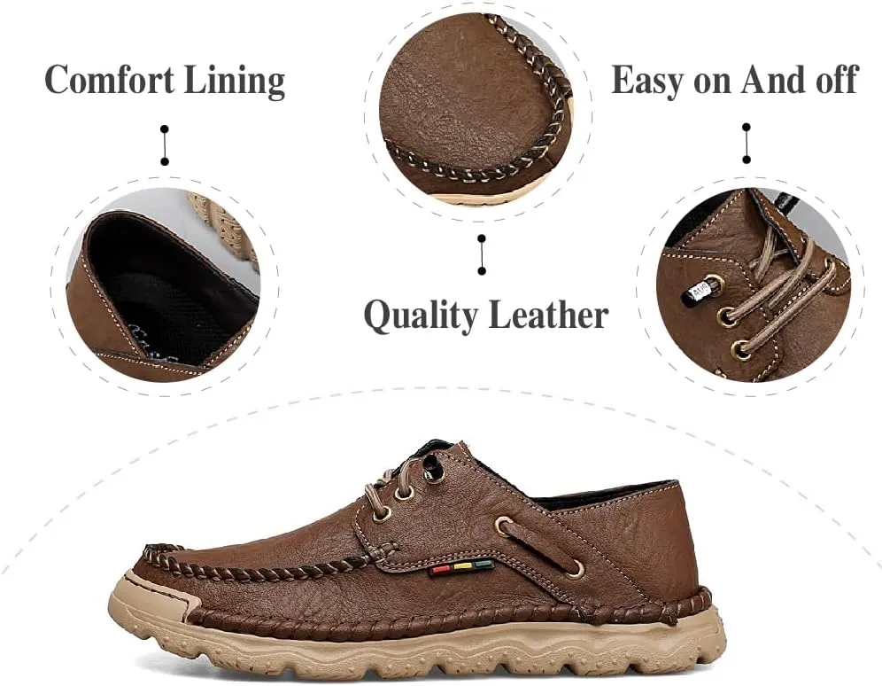 Asifn Mens Lace-up Loafers Fashion Casual Leather Shoes Non-Slip Driving Shoes Lightweight Comfortable Walking Shoes