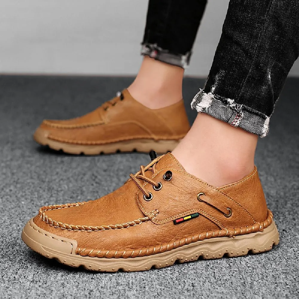 Asifn Mens Lace-up Loafers Fashion Casual Leather Shoes Non-Slip Driving Shoes Lightweight Comfortable Walking Shoes