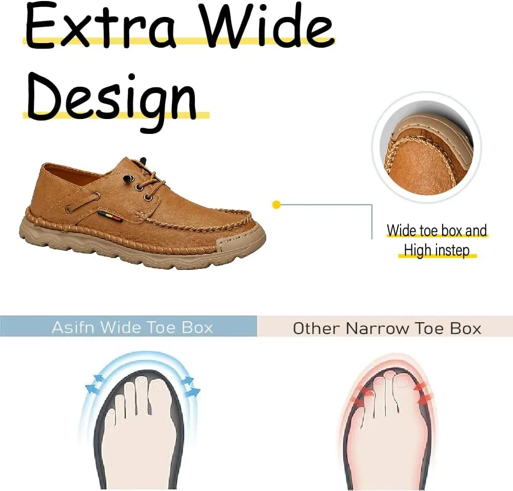 Asifn Mens Lace-up Loafers Fashion Casual Leather Shoes Non-Slip Driving Shoes Lightweight Comfortable Walking Shoes