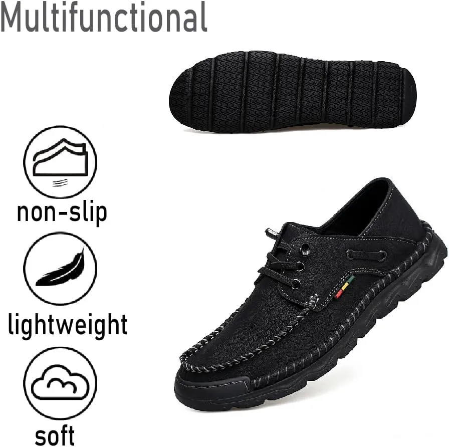 Asifn Mens Lace-up Loafers Fashion Casual Leather Shoes Non-Slip Driving Shoes Lightweight Comfortable Walking Shoes