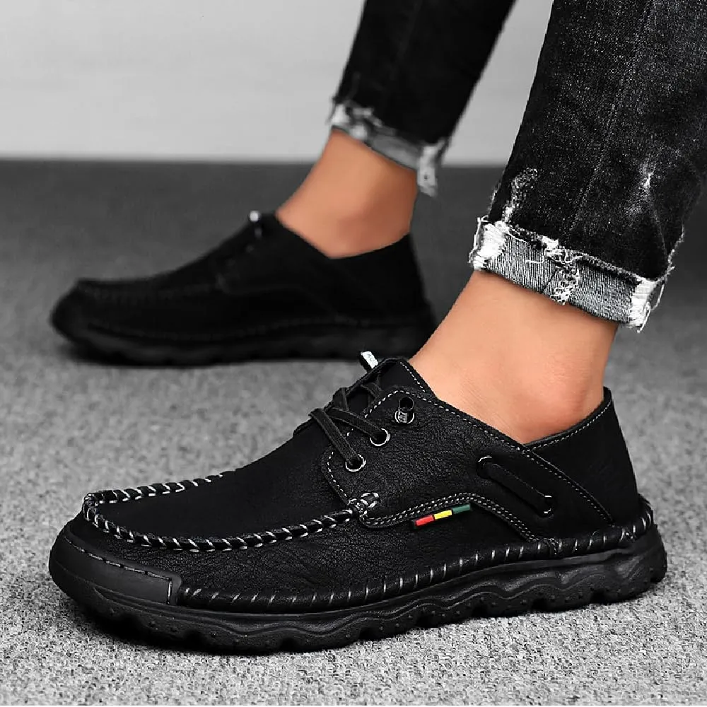 Asifn Mens Lace-up Loafers Fashion Casual Leather Shoes Non-Slip Driving Shoes Lightweight Comfortable Walking Shoes