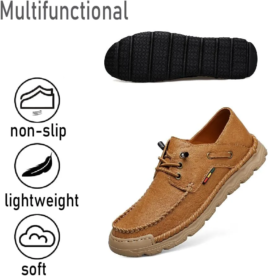 Asifn Mens Lace-up Loafers Fashion Casual Leather Shoes Non-Slip Driving Shoes Lightweight Comfortable Walking Shoes