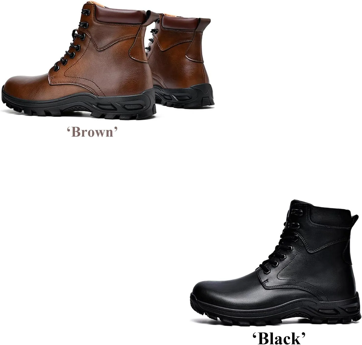 AUNTHUI Men'S Genuine Leather Casual Motorcycle Boots,Stylish Polished Lace-Up Round Toe Wide Platform Dress Oxford Boots,Winter Outdoor Non-Slip Chunkka Combat Boots