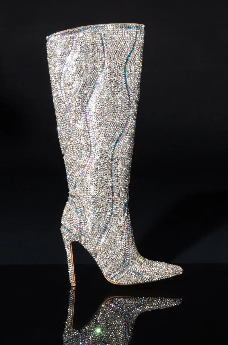 AZALEA WANG CLASSY EMBELLISHED SILVER BOOT