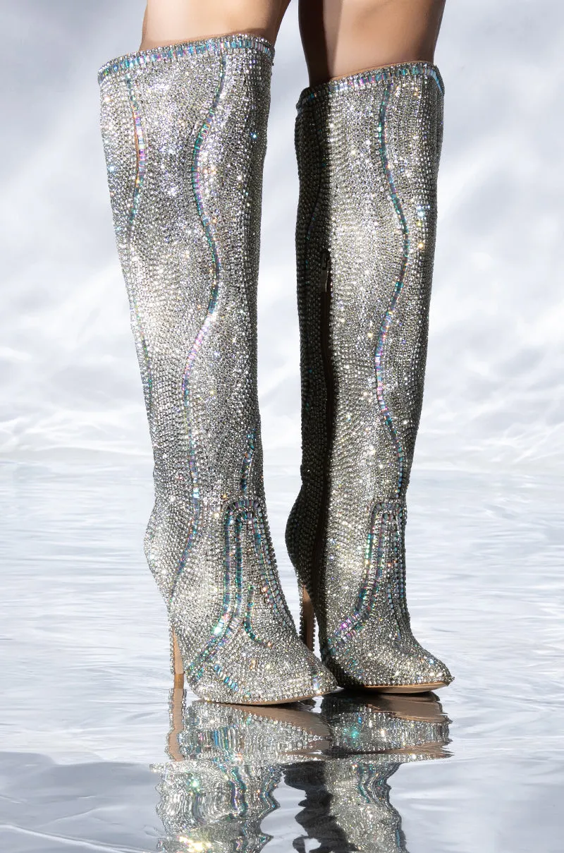 AZALEA WANG CLASSY EMBELLISHED SILVER BOOT