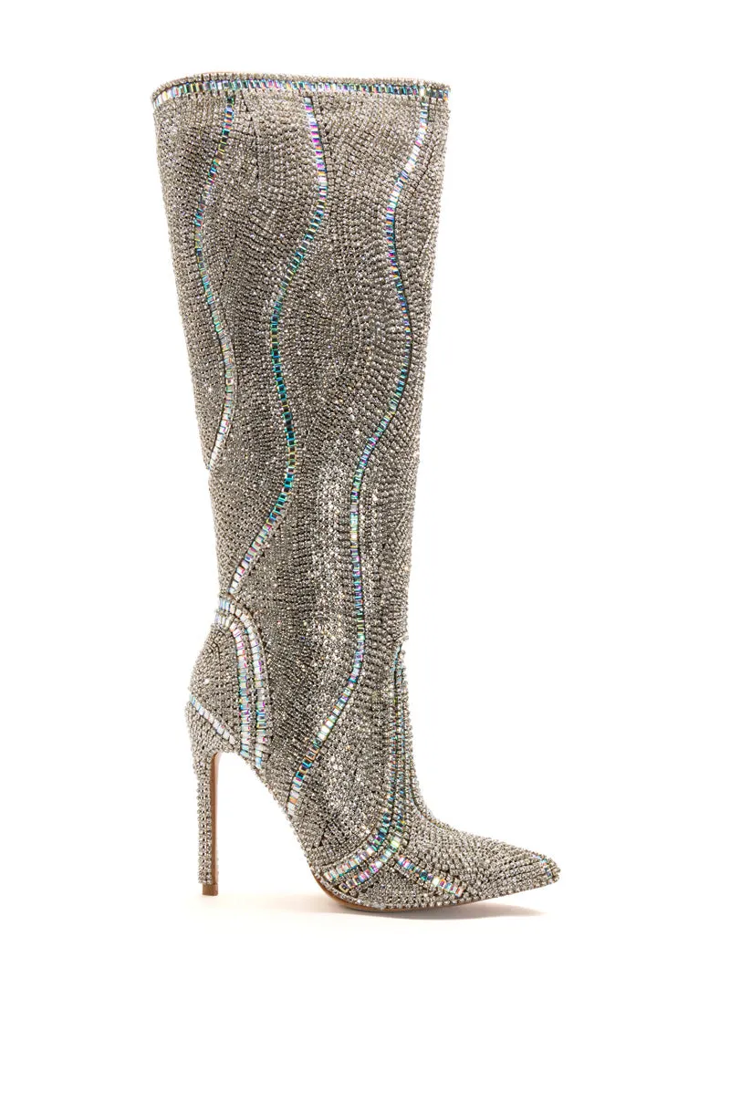AZALEA WANG CLASSY EMBELLISHED SILVER BOOT