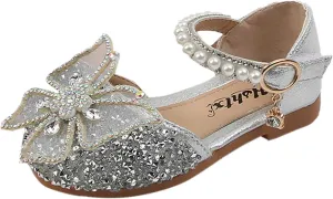 Baby Girl Solid Diamond Embellished Shoe Butterfly Hook and Loop Metal Sandals Princess Splicing Rhinestone Flats