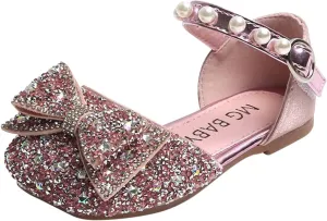 Baby Girl Solid Sequin Bow Elegant Shoe Hook and Loop Splicing Diamonds Sancals Flat Mouth Princess Summer Flats