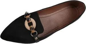 Ballet Flats Shoes for Women Ladies Flats Solid Color Suede Ethnic Style Buckle Decoration Pointed Flat Bottomed Casual