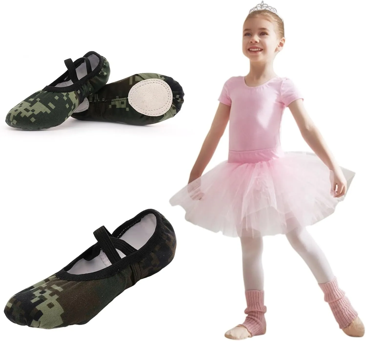 Ballet Shoes for Girls Camouflage Canvas Ballet Flat Toddler Girls Ballet Slippers No-Tie Boys Dance Shoes Flats