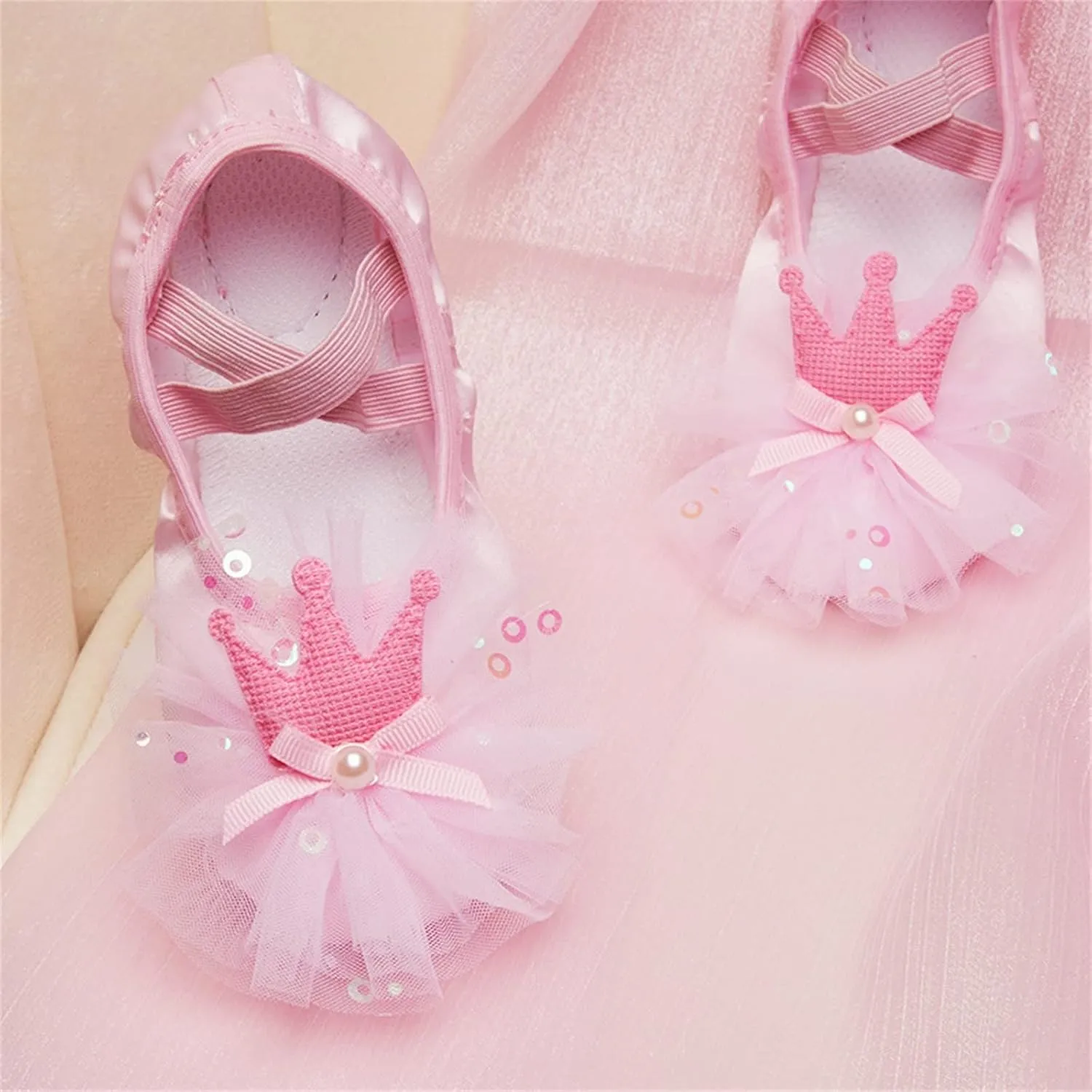 Ballet Shoes for Girls, Toddler Kids Satin Dance Practice Slippers Split Soft Leather Flats Shoes Gymnastics Shoes