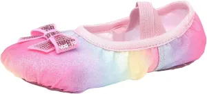 Ballet Shoes for Toddler Girls Slip On Rainbow Color Glitter Dress Shoes Soft Lightweight with Elastic Laces for Yoga