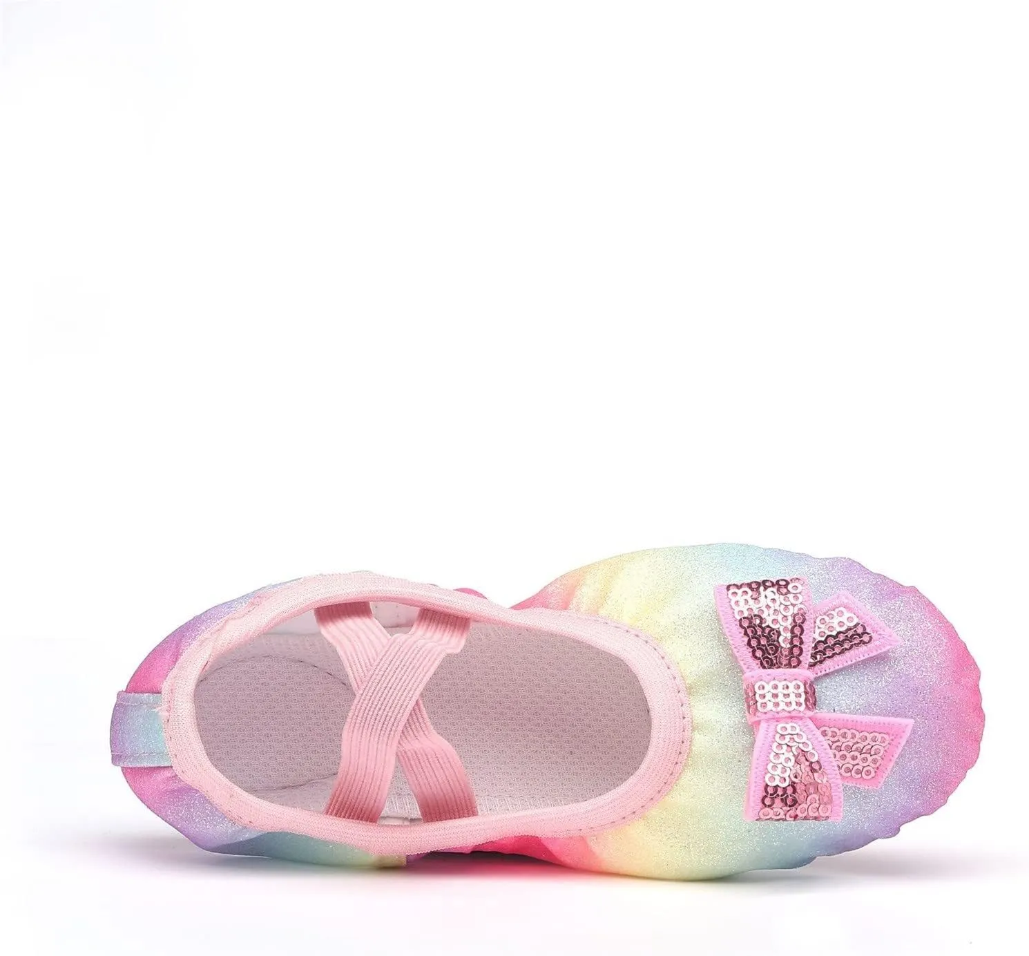 Ballet Shoes for Toddler Girls Slip On Rainbow Color Glitter Dress Shoes Soft Lightweight with Elastic Laces for Yoga