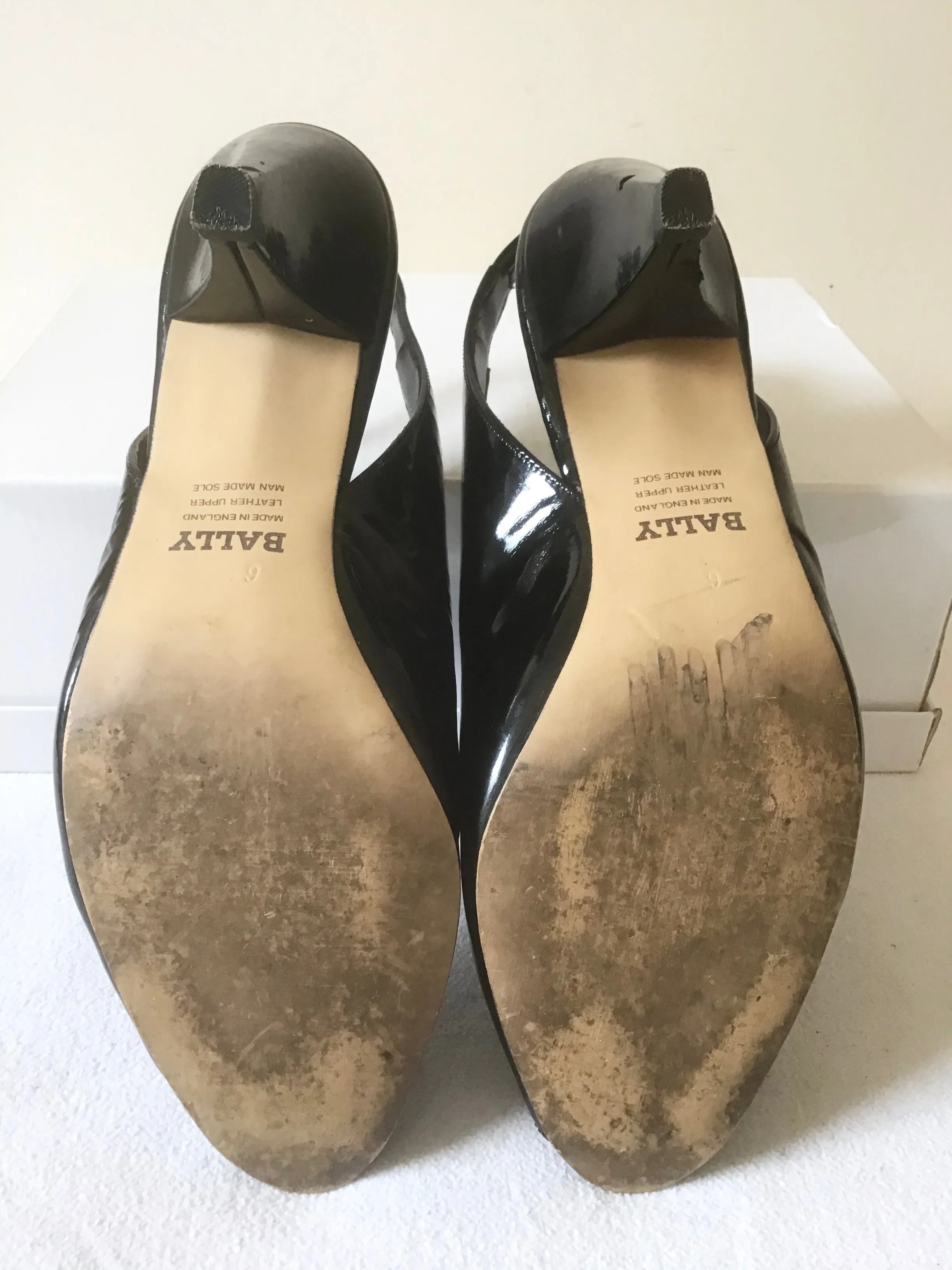BALLY JEUNESSE GIORGIE BLACK PATENT LEATHER SLINGBACK PEEPTOE HEELS SIZE 6/39