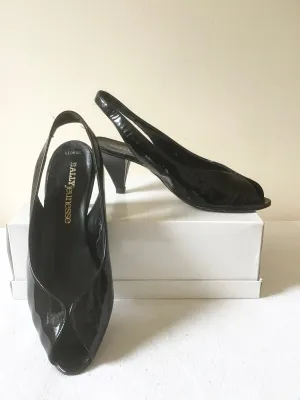 BALLY JEUNESSE GIORGIE BLACK PATENT LEATHER SLINGBACK PEEPTOE HEELS SIZE 6/39