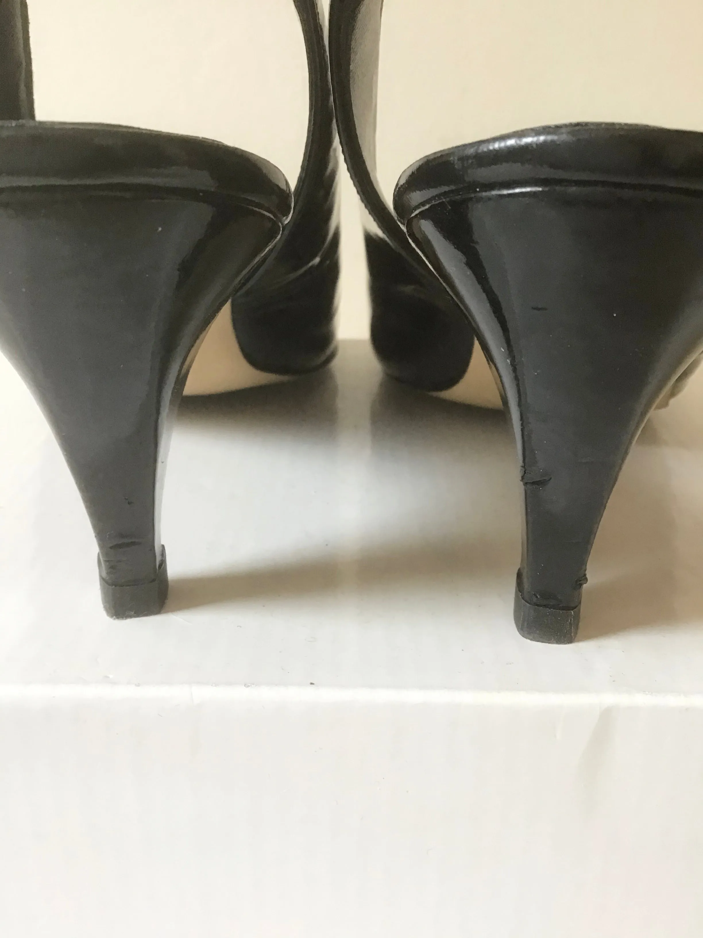 BALLY JEUNESSE GIORGIE BLACK PATENT LEATHER SLINGBACK PEEPTOE HEELS SIZE 6/39