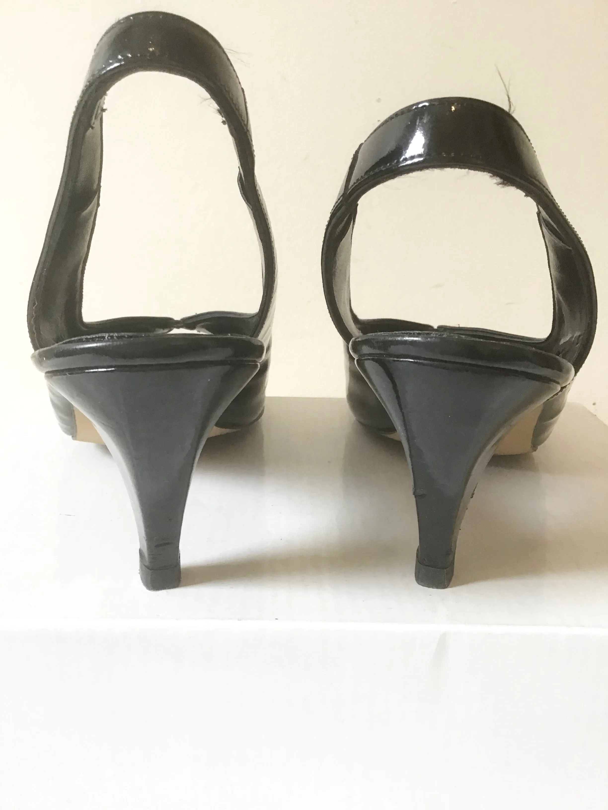 BALLY JEUNESSE GIORGIE BLACK PATENT LEATHER SLINGBACK PEEPTOE HEELS SIZE 6/39