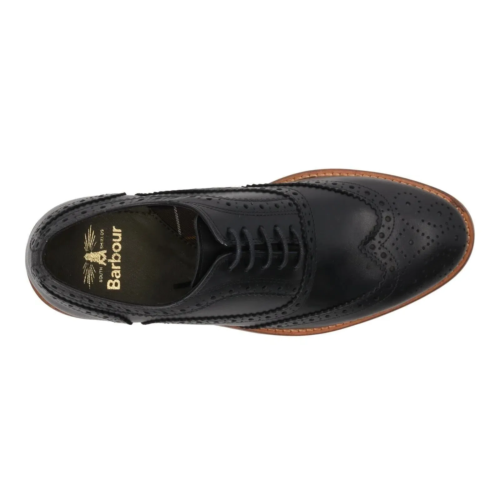 BARBOUR Isham Brogue Shoes Lace Up Black Leather