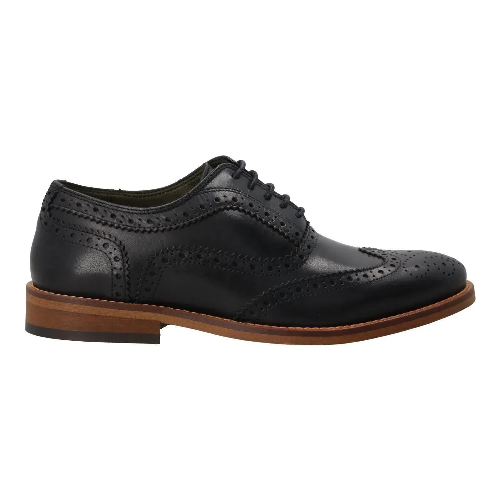 BARBOUR Isham Brogue Shoes Lace Up Black Leather