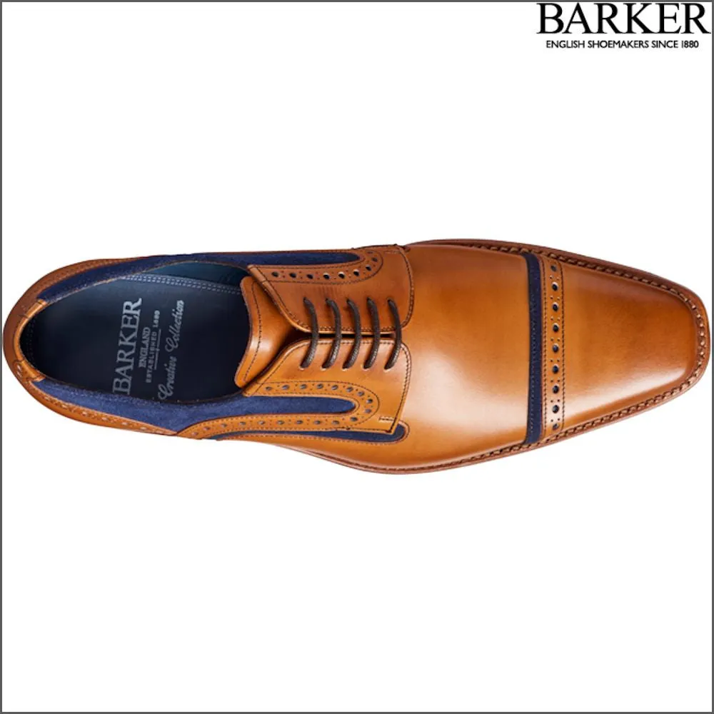 Barker Haig Cedar Calf With Blue Suede Derby Shoe@