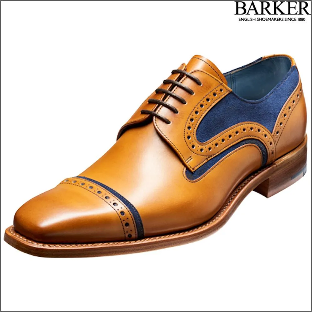 Barker Haig Cedar Calf With Blue Suede Derby Shoe@