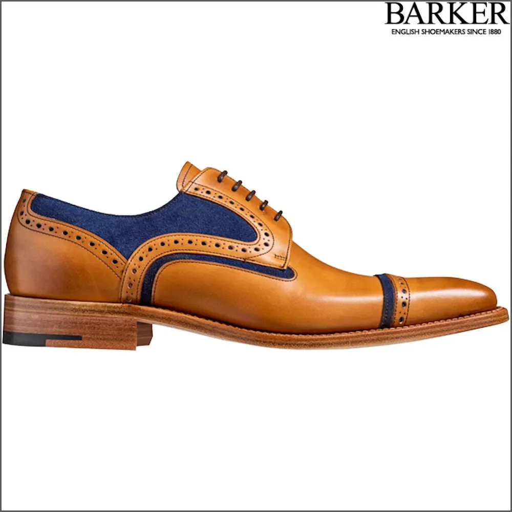 Barker Haig Cedar Calf With Blue Suede Derby Shoe@