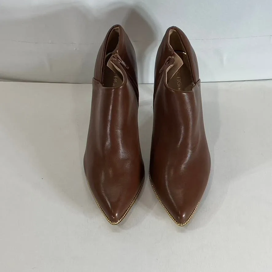 BCBGENERATION Women's Brown Faux Leather Hadix Pointed-Toe Stiletto Booties SZ 7