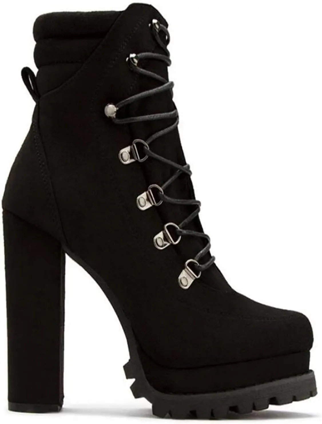 Bcshiye Women's Platform Ankle Boots Round Toe Lace Up Combat Boots Chunky High Heel Platform Knight Boots Winter Shoes