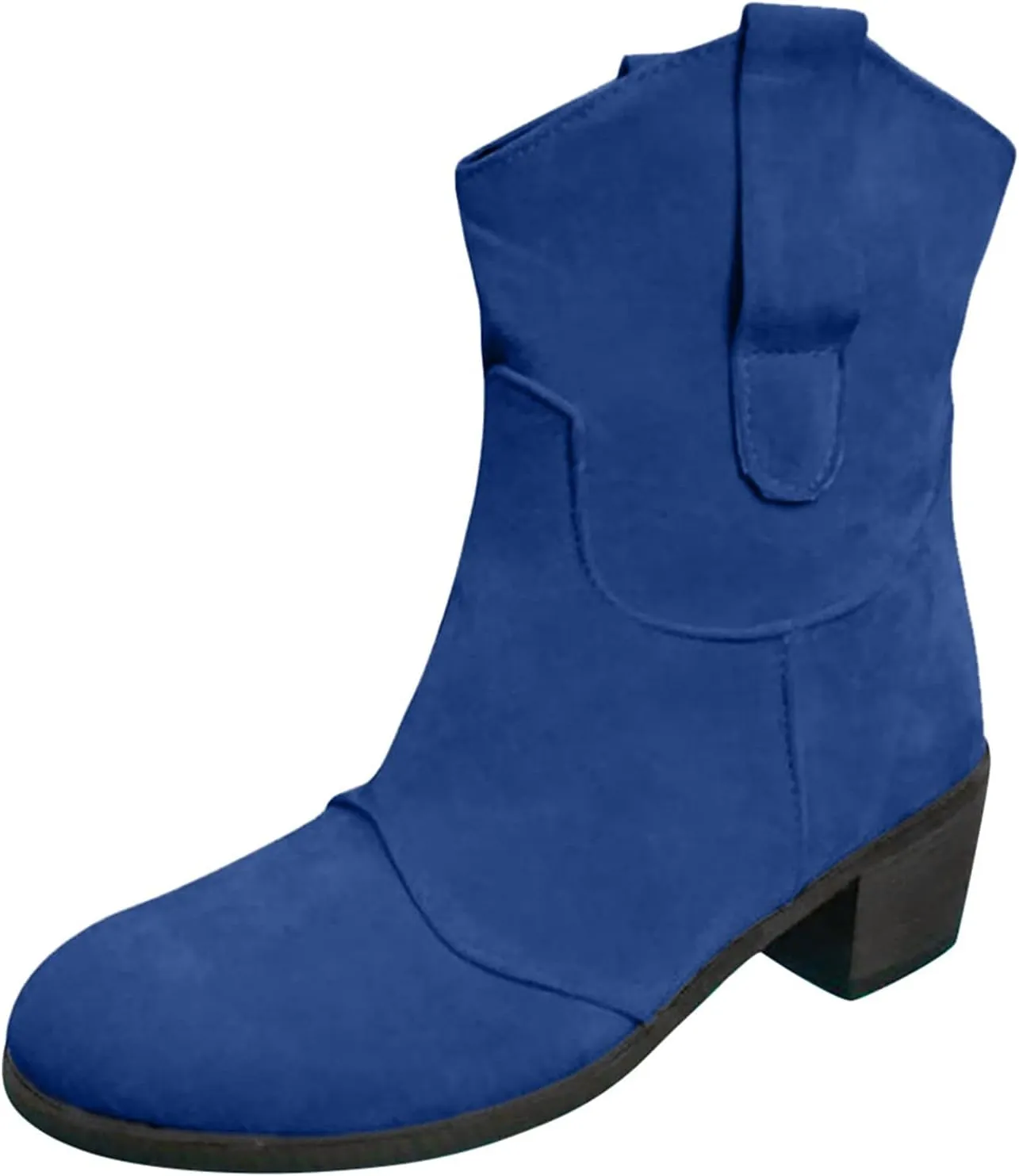 Bcshiye Women's Short Pointed Toe Ankle Bootie Suede Slip On Chelsea Boot Low Heel Vintage Western Cowboy Dress Boots