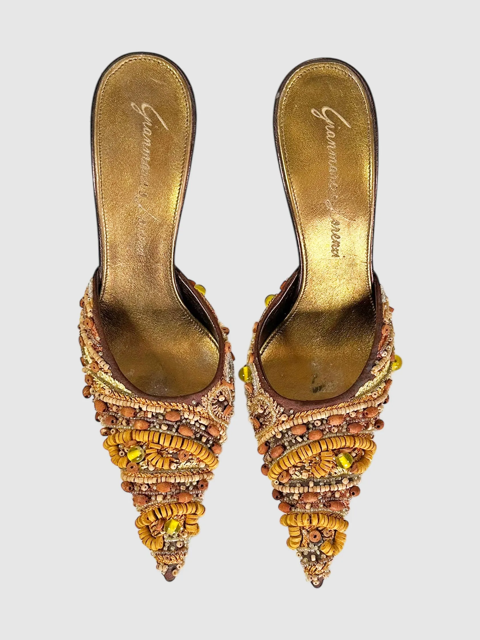 Beaded Pointed Toe Mules - Size 37
