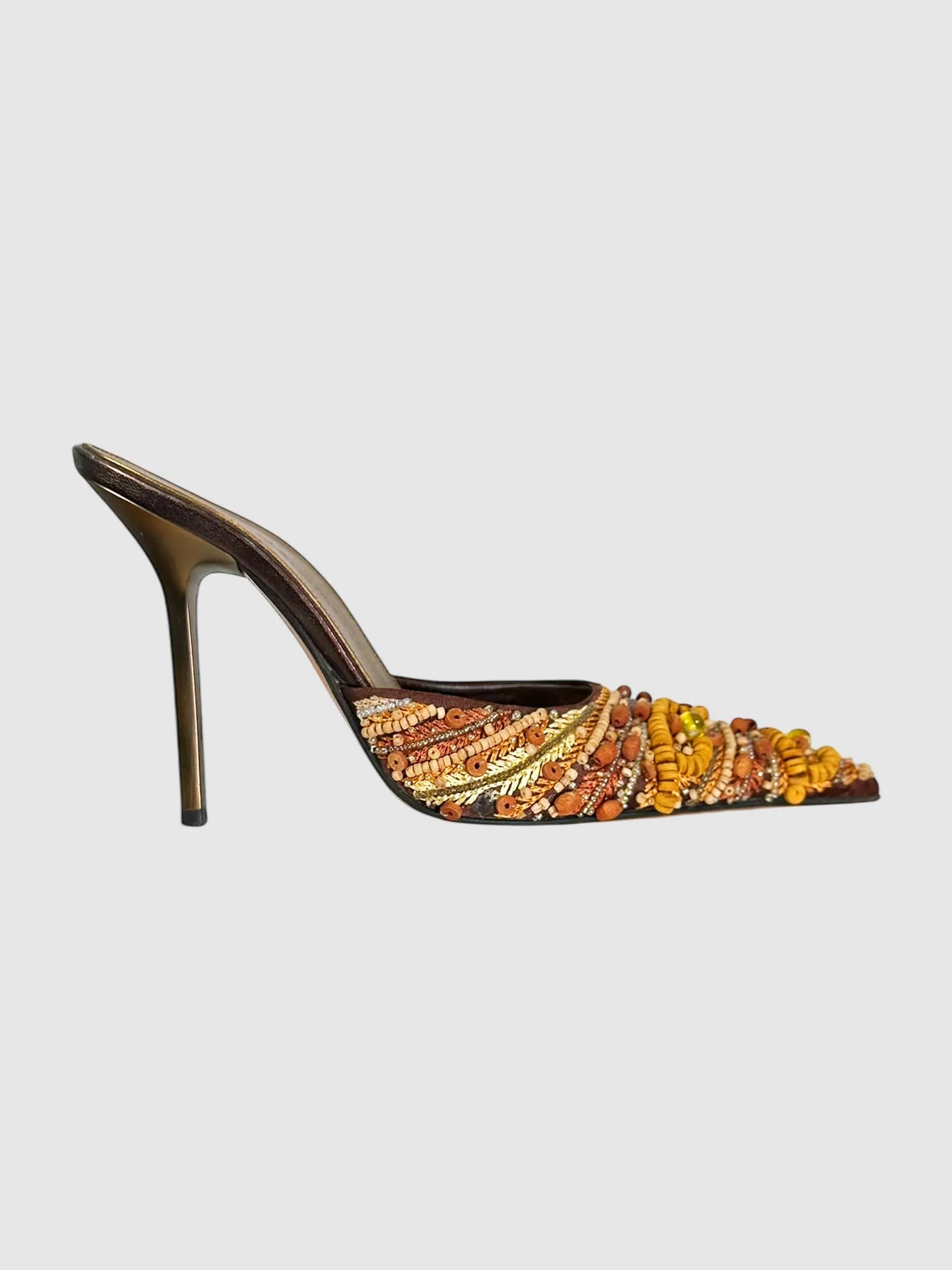 Beaded Pointed Toe Mules - Size 37