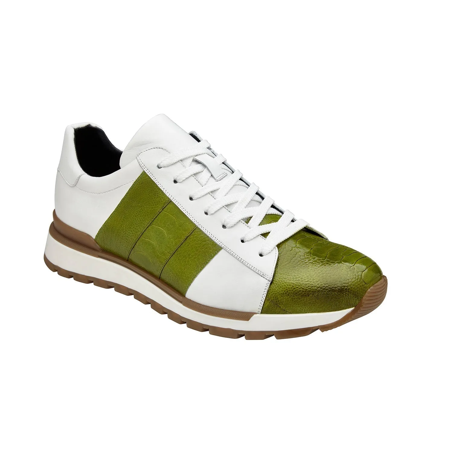 Belvedere Blake 33629 Shoes Men's Lime & White Exotic Genuine Ostrich / Calf-Skin Leather Casual Sneakers (BV3166)