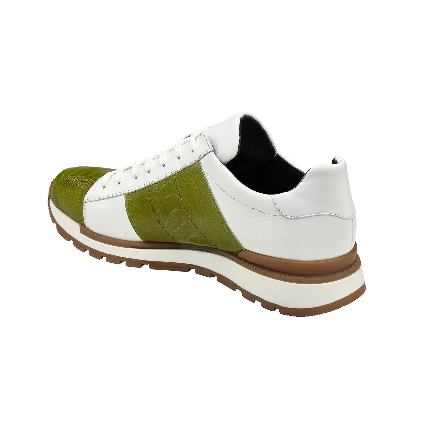 Belvedere Blake 33629 Shoes Men's Lime & White Exotic Genuine Ostrich / Calf-Skin Leather Casual Sneakers (BV3166)