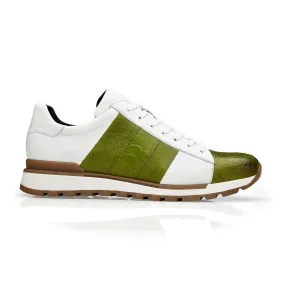 Belvedere Blake 33629 Shoes Men's Lime & White Exotic Genuine Ostrich / Calf-Skin Leather Casual Sneakers (BV3166)