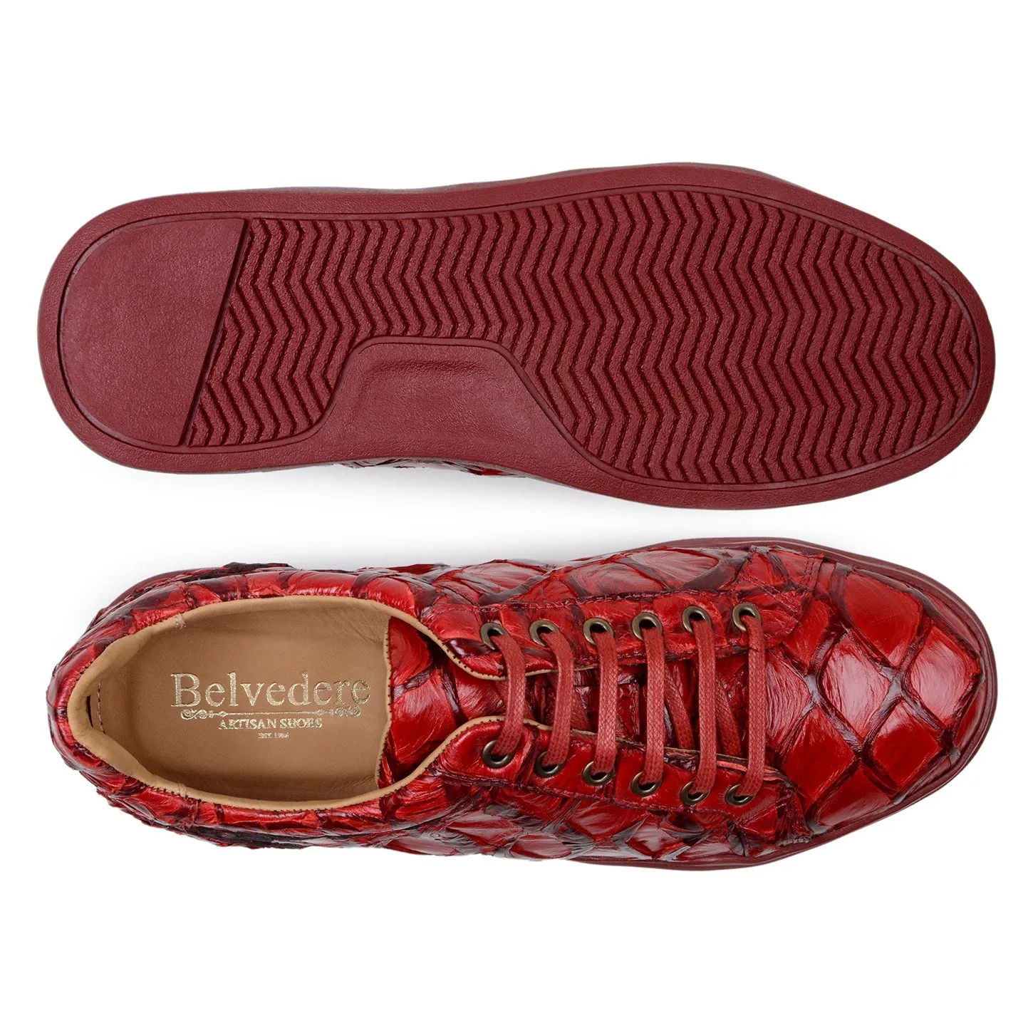 Belvedere Kingstone BR02 Men's Shoes Exotic Pirarucu Lace-Up Casual Sneaker (BV3186)