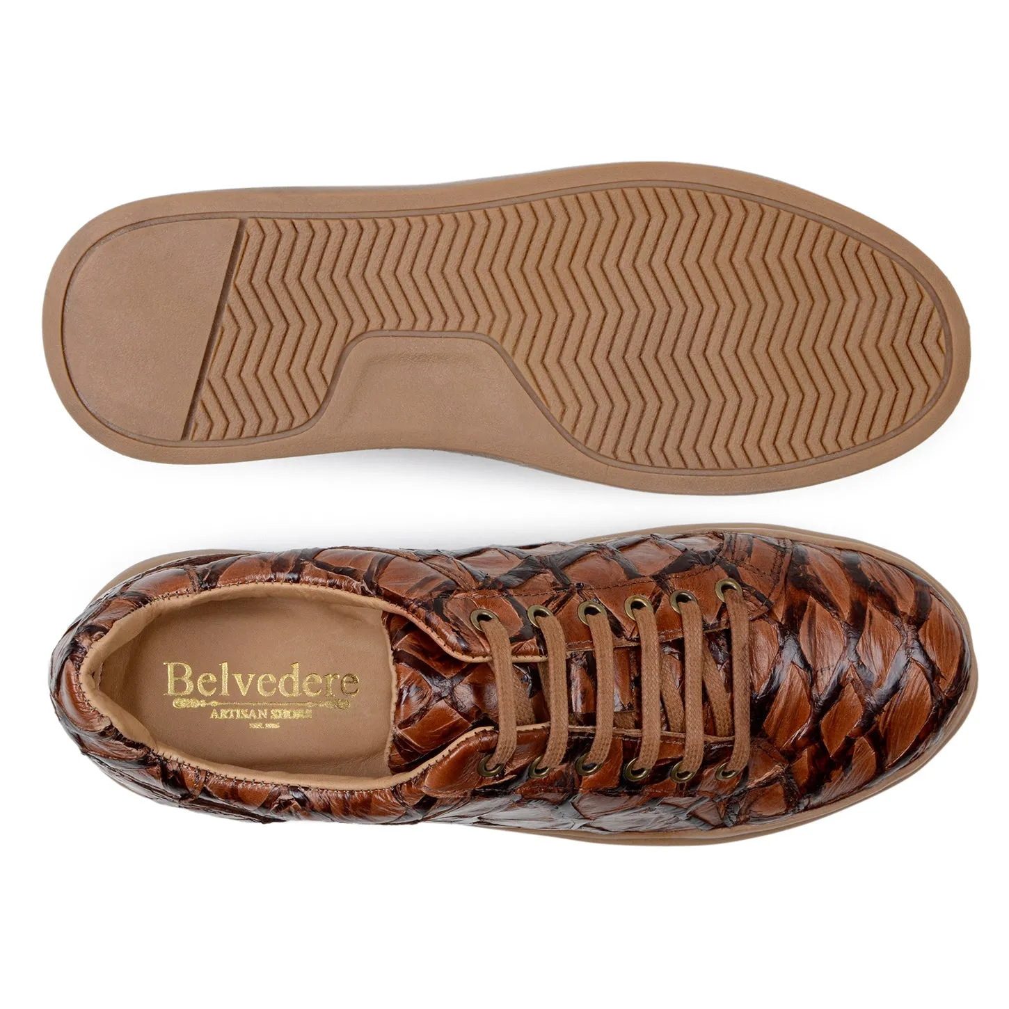 Belvedere Kingstone BR02 Men's Shoes Exotic Pirarucu Lace-Up Casual Sneaker (BV3186)