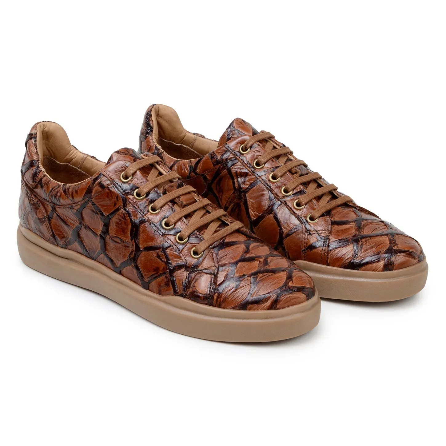 Belvedere Kingstone BR02 Men's Shoes Exotic Pirarucu Lace-Up Casual Sneaker (BV3186)