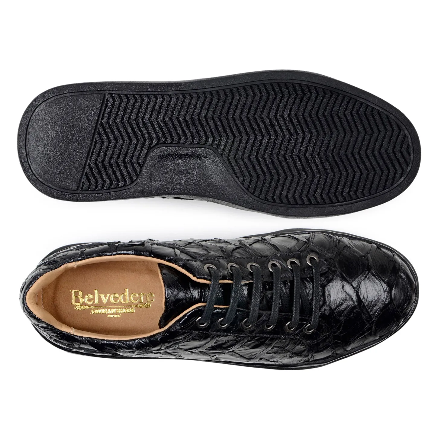 Belvedere Kingstone BR02 Men's Shoes Exotic Pirarucu Lace-Up Casual Sneaker (BV3186)