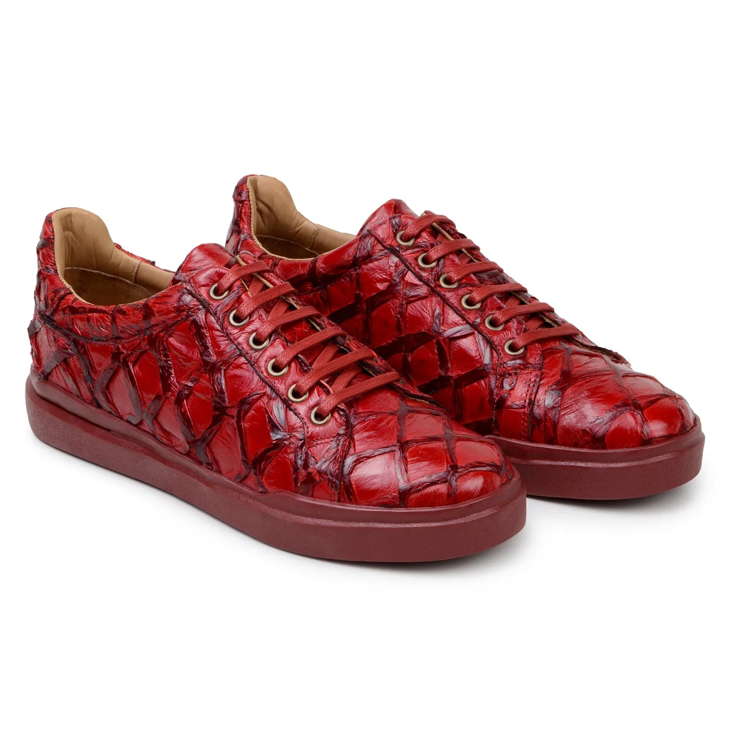 Belvedere Kingstone BR02 Men's Shoes Exotic Pirarucu Lace-Up Casual Sneaker (BV3186)