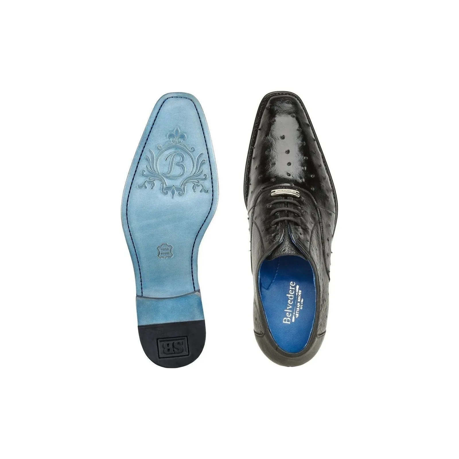 Belvedere Men's Orlando Dress Formal Shoes Genuine Ostrich Quill Black D01