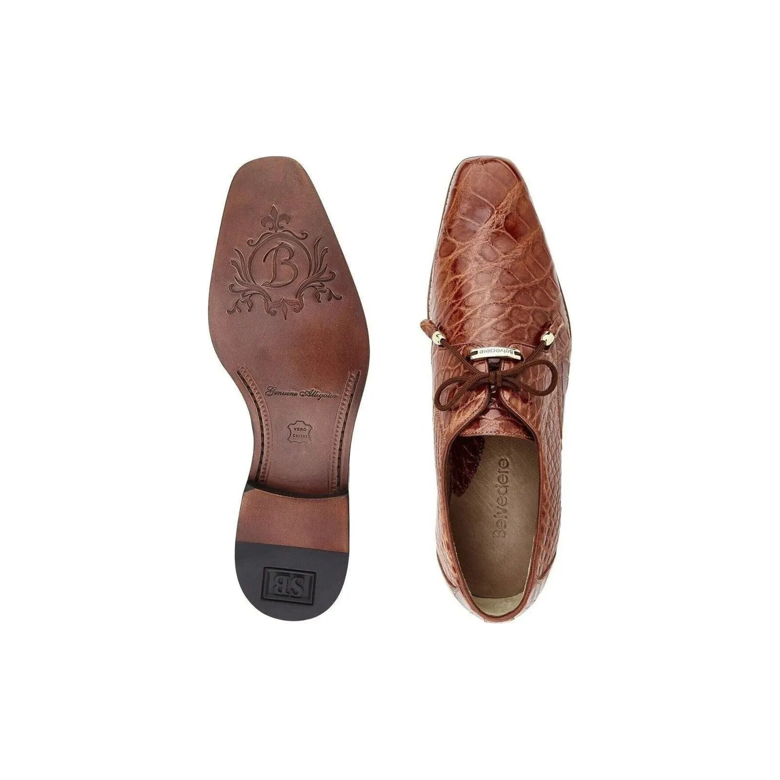Belvedere Men's Shoes Lago Genuine Alligator Plain Toe Tassel Cognac  14010