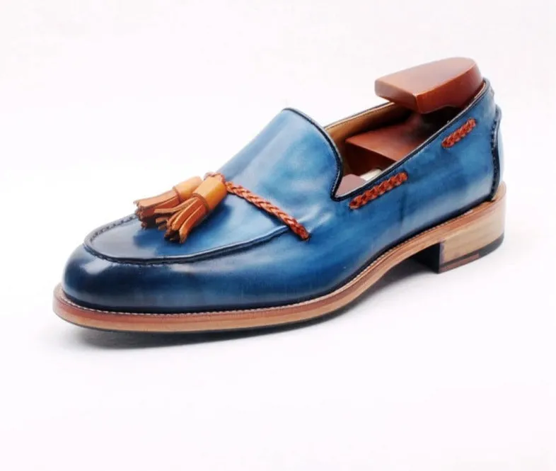 Bespoke Welted Mixed Color Handmade Men's Tassels Slip-on Shoes