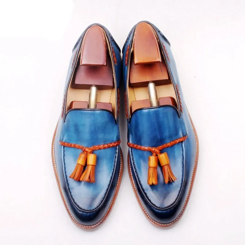 Bespoke Welted Mixed Color Handmade Men's Tassels Slip-on Shoes