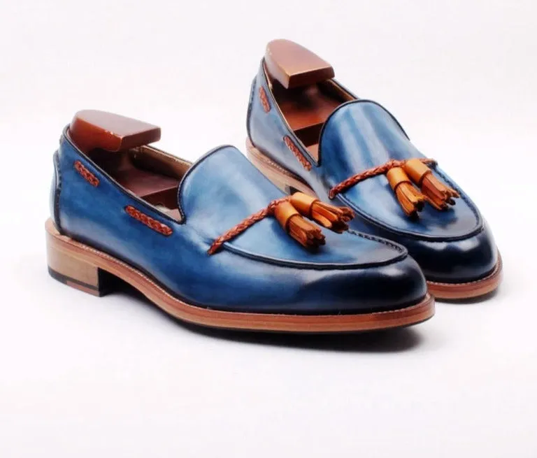 Bespoke Welted Mixed Color Handmade Men's Tassels Slip-on Shoes