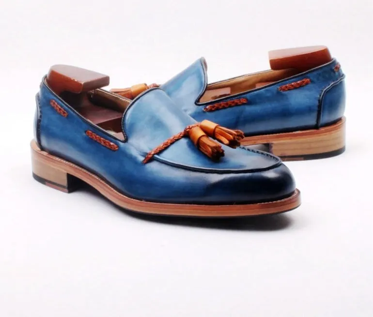 Bespoke Welted Mixed Color Handmade Men's Tassels Slip-on Shoes