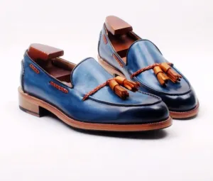 Bespoke Welted Mixed Color Handmade Men's Tassels Slip-on Shoes