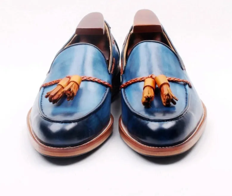 Bespoke Welted Mixed Color Handmade Men's Tassels Slip-on Shoes