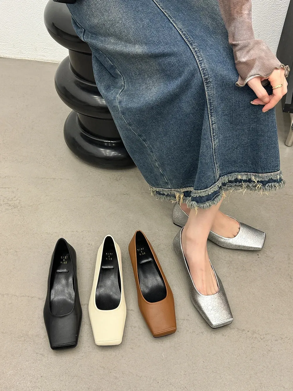 binfenxie  -  Square Toe Women Loafers 2024 New Arrivals Beige Brown Silver Black Shallow Slip On Dress Shoes Low Heeled Casual Party Pumps